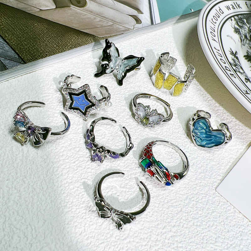 Sweet and cool Korean-style butterfly drip glaze high-end open ring, a unique and niche design for women, a cold and elegant style ring Specification drawing
