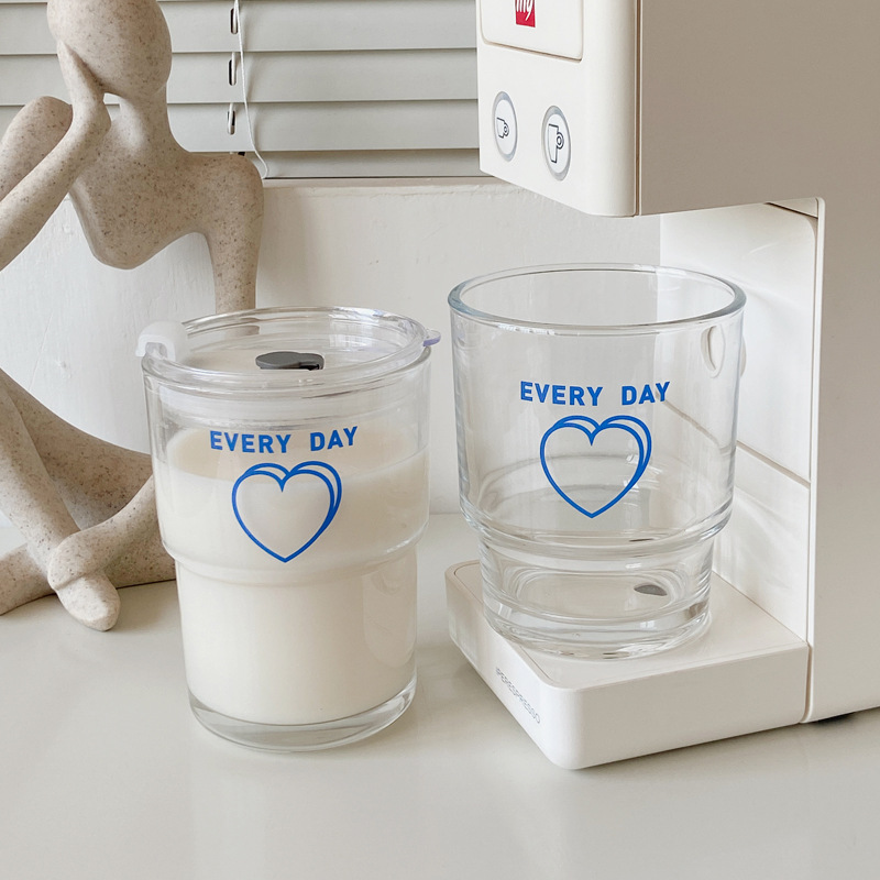 Korean InS-style heart-shaped bamboo joint cups, girlish glass cups, cute water cups, student straw cups, large-capacity cups Specification drawing