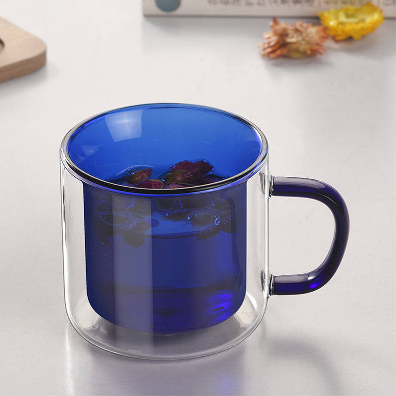 High borosilicate glass water cup with handle, high appearance level, colored cup, high-temperature resistant, double-layer heat-insulating coffee cup details Picture