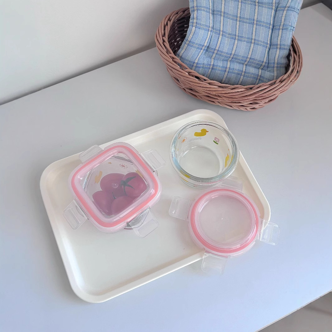 Little duck high borosilicate glass baby food box, microwave oven children's snack bowl, fruit puree bowl Specification drawing