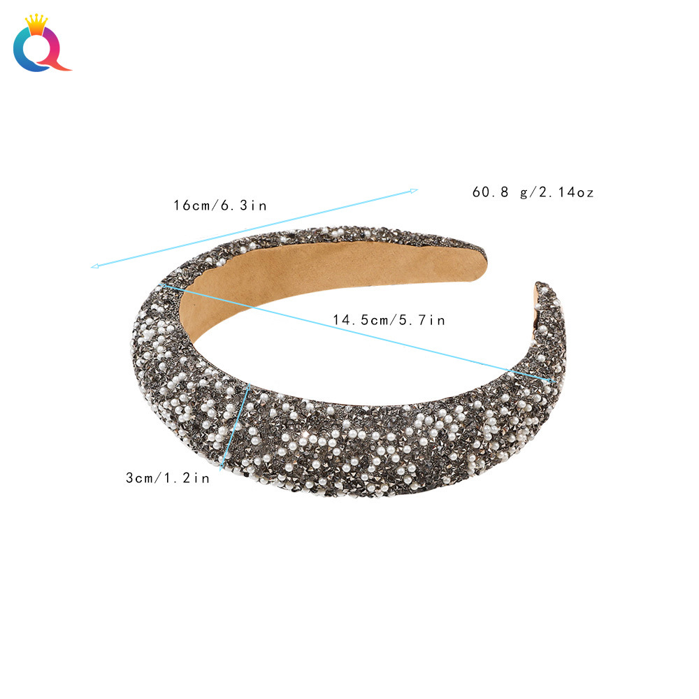 Qiyue Cross-border Sponge hairband, full diamond pearl, Korean-style super shiny, light luxury high headband, niche high-end hair accessory Application Scenario