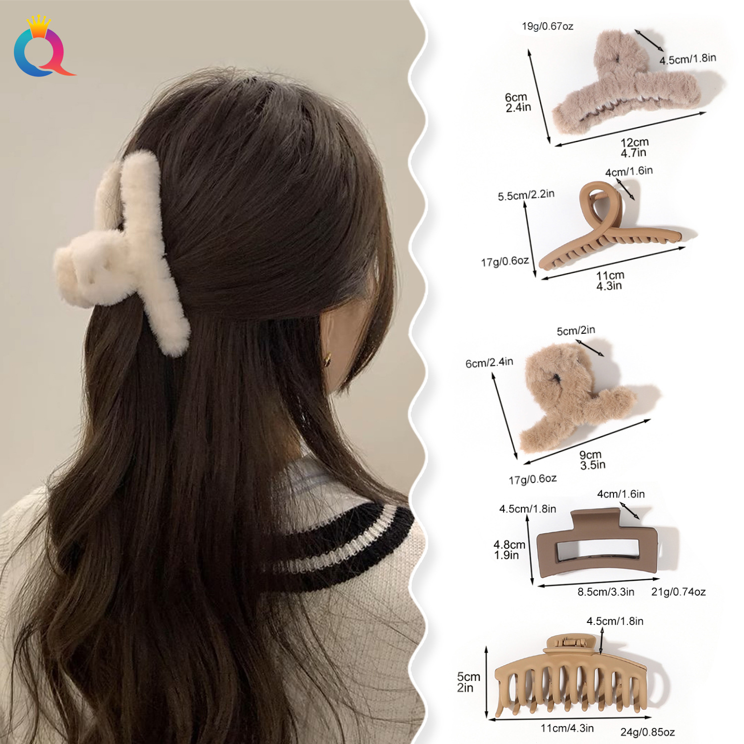 Qiyue Cross-border Autumn and Winter plush hair clips, women's updo, cross-frosted scratch-off, shark clips for the back of the head, wholesale hair accessories details Picture