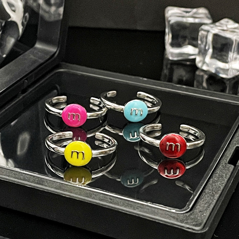 Letter candy-colored glazed M bean open ring, dopamine girl student personality and temperament simple and versatile ring Application Scenario