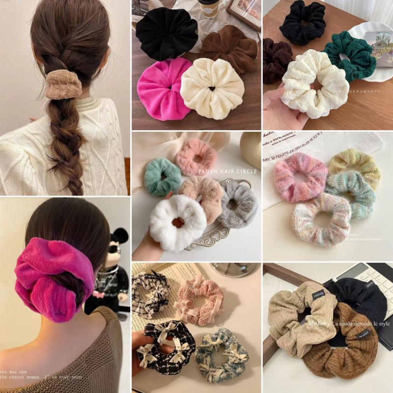 Super large dry hair towel ring, new autumn and winter water-absorbing plush large intestine ring, rabbit fur imitation without damaging hair, fluffy hair ring headband full figure