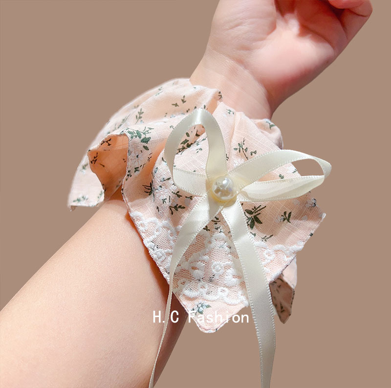 High-end bow fabric handkerchief, large intestine hair band, sweet and cute, fresh and small ponytail floral hair band and hair accessory Specification drawing