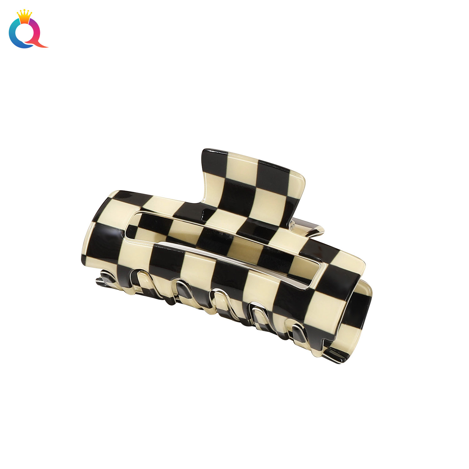 Qiyue Cross-border PVC color-blocking MiG hair clips, high-end square plate hair grabbers, shark clips, Yiwu accessories wholesale Item Picture