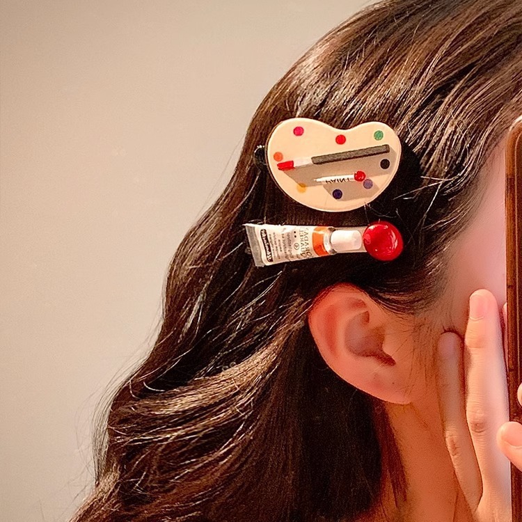 SAN Tong Fu 2025 New Style hair clips, cute and creative stationery, oil paints, brushes, bangs clips, hair accessories, edge clips for women full figure