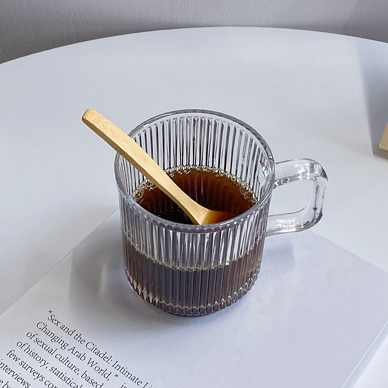 Ice-american glass cup, Korean-style ins with handle, simple vertical striped iced latte coffee cup, cold drink mug, water cup details Picture
