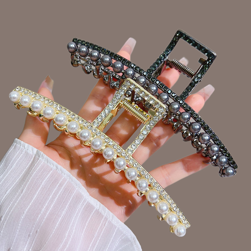 14CM large-sized women's summer hair clip, pearl water diamond hair clip at the back of the head, large hair capacity, shark clip full figure