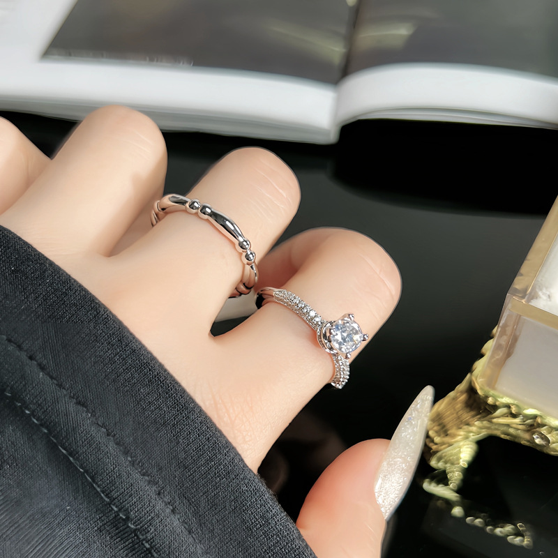 Extremely simple diamond, fashionable and individual proposal ring, women's niche design, versatile couple plain ring, cold style accessory details Picture
