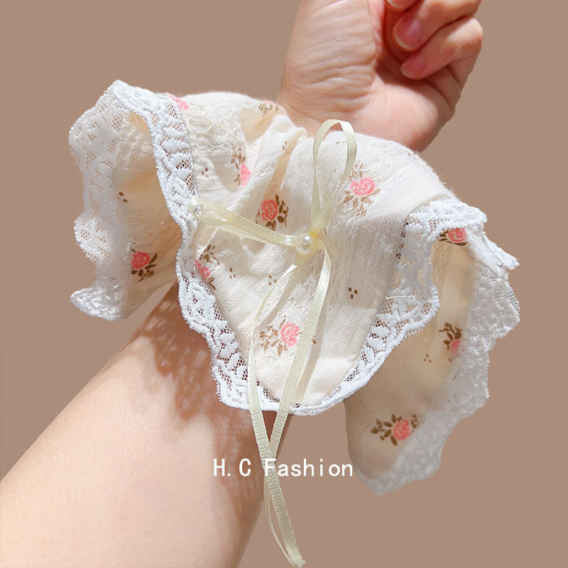 New French lace large intestine hair band, dreamy bow hair tie for girls, sweet flower square scarf headband accessory Specification drawing