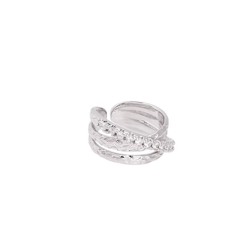 Irregularly textured multi-layer zircon open ring, a light luxury and niche design for women, a high-end index finger ring with a unique touch Item Picture