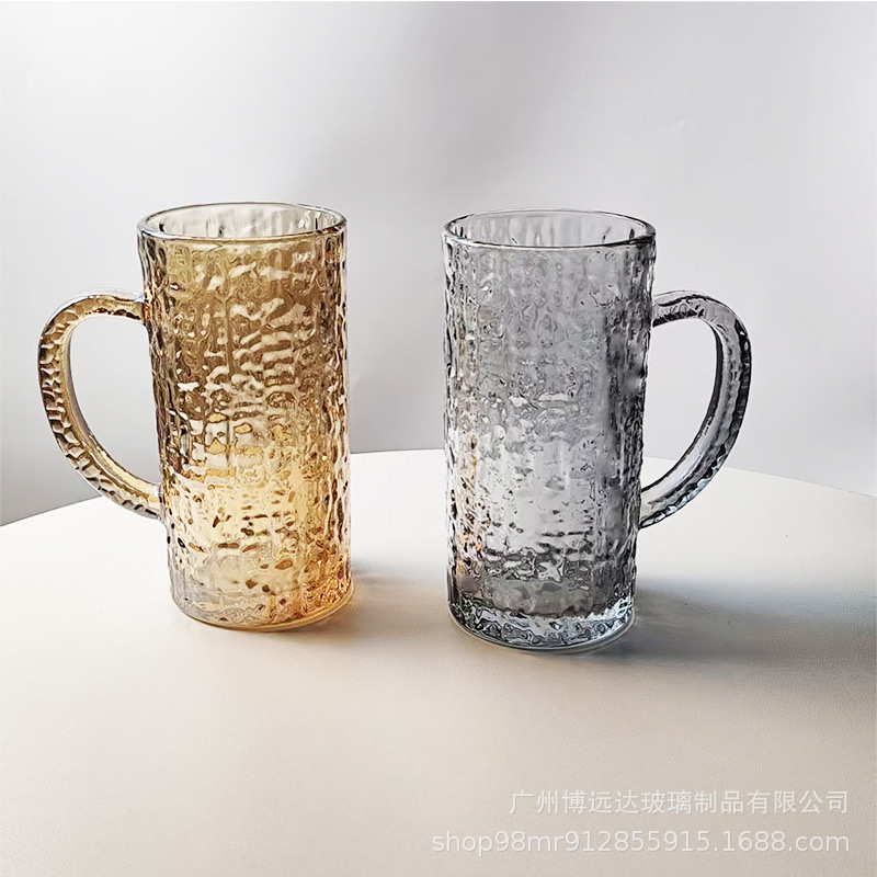 Red tree-patterned glass cups with handles, juice cups, cold drink cups, 500ml large-capacity craft beer draft cups details Picture