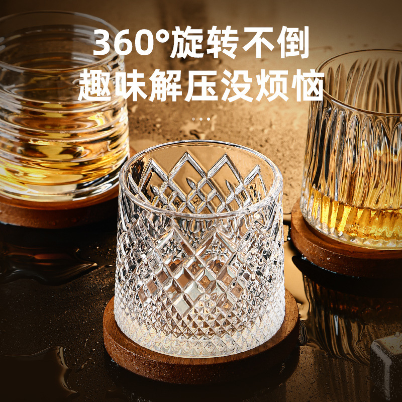 Wholesale of cross-border whisky wine glasses, rotating cups, unbreakable dolls, high-end glass cups, creative rotating and stress-relieving foreign wine glasses details Picture