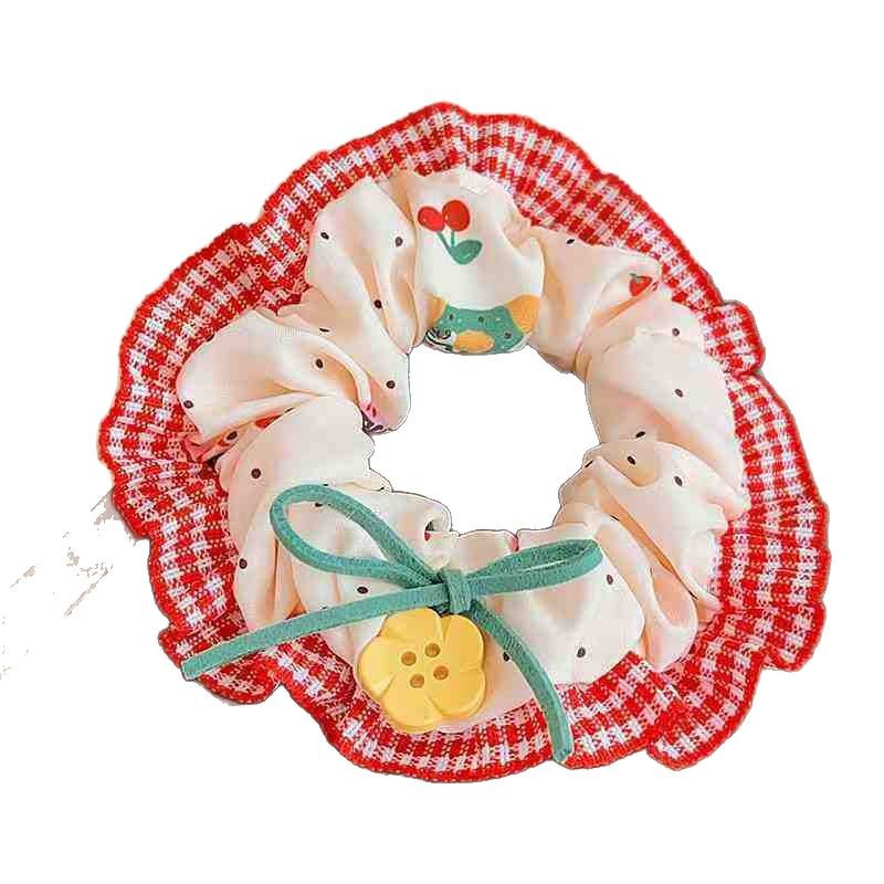Korean girl's Instagram lace button, bow, large intestine circle, country-style bun, hair circle, low ponytail and hair tie Item Picture
