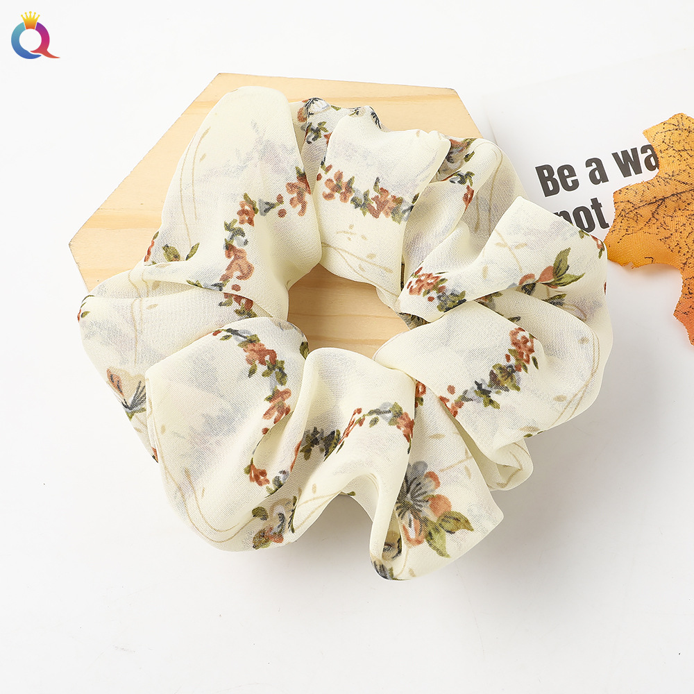 Qiyue's new fresh and delicate floral large intestine hair band, sweet and girlish large intestine hair band, ponytail hair band and hair tie details Picture