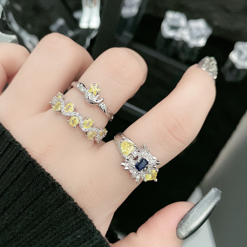 Sweet and cool personality, super flash zircon open ring, women's fashion, Instagram trend, niche, cold and cool style, best friend ring details Picture
