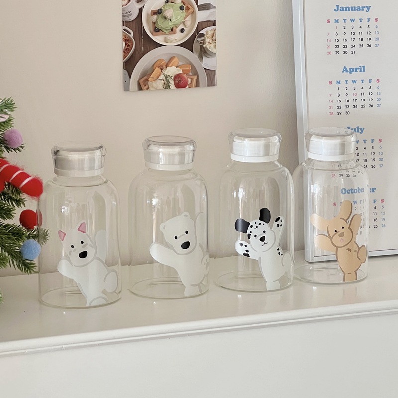 Student sealed portable cups, glass cups, girls' water cups, cartoon Internet celebrity cute coffee cups, cold brew portable cups Specification drawing