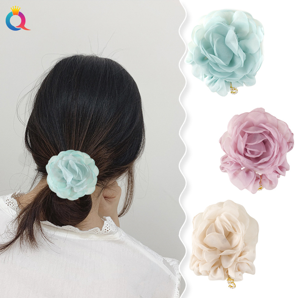 Wholesale of Qiyue Xiaoxiangfeng Flower Large Intestine Hair Tie, Peony Hair flower, leather band hair tie, high-end braided hair tie accessories full figure