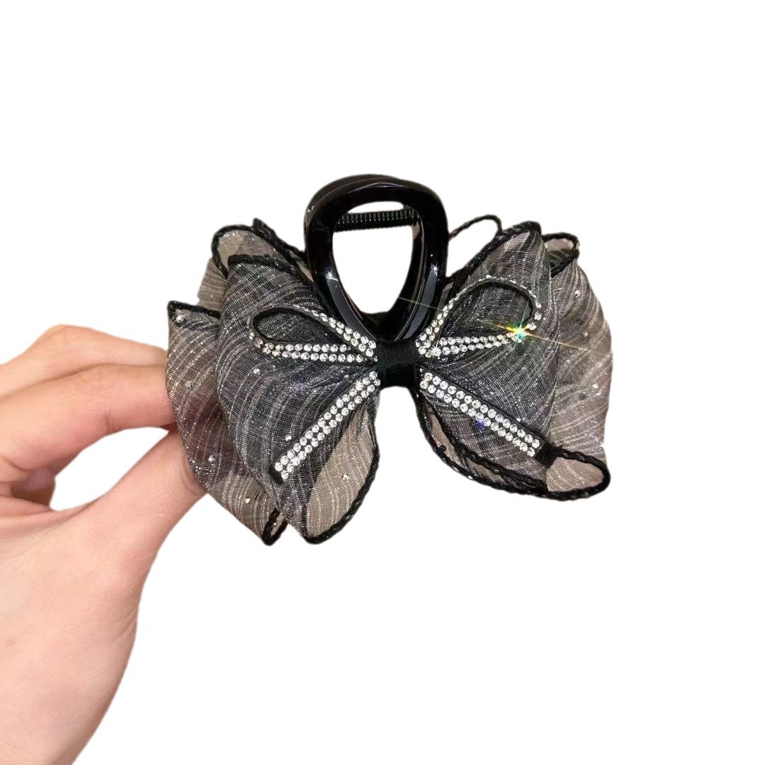 New shiny bow polka dot mesh bubble claw clip, a high-end and fashionable back head updo shark clip accessory Item Picture