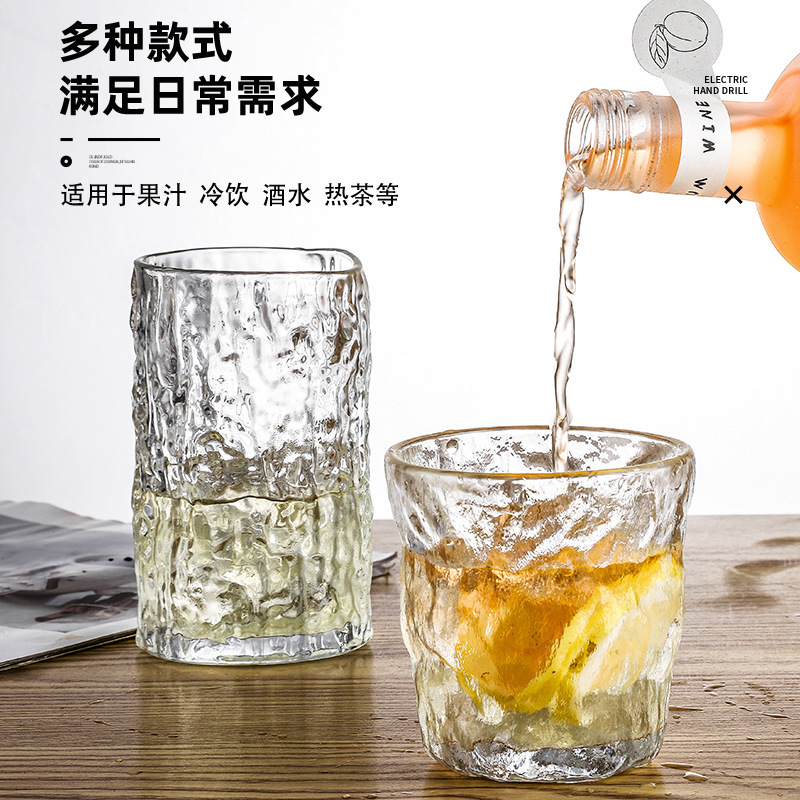 Whiskey wine glasses, frosted coffee cups, juice cups, ins Japanese glacier patterned glass cups, household water cups, tea cups Specification drawing