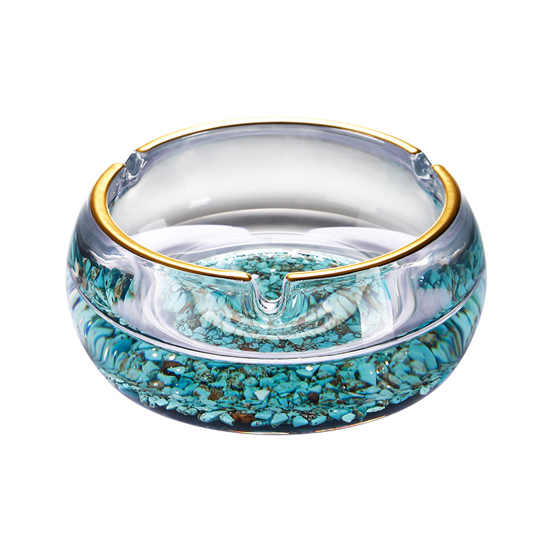Light luxury commercial ashtrays, household bar and club glass ashtrays, large thickened, high-end turquoise ashtrays Item Picture