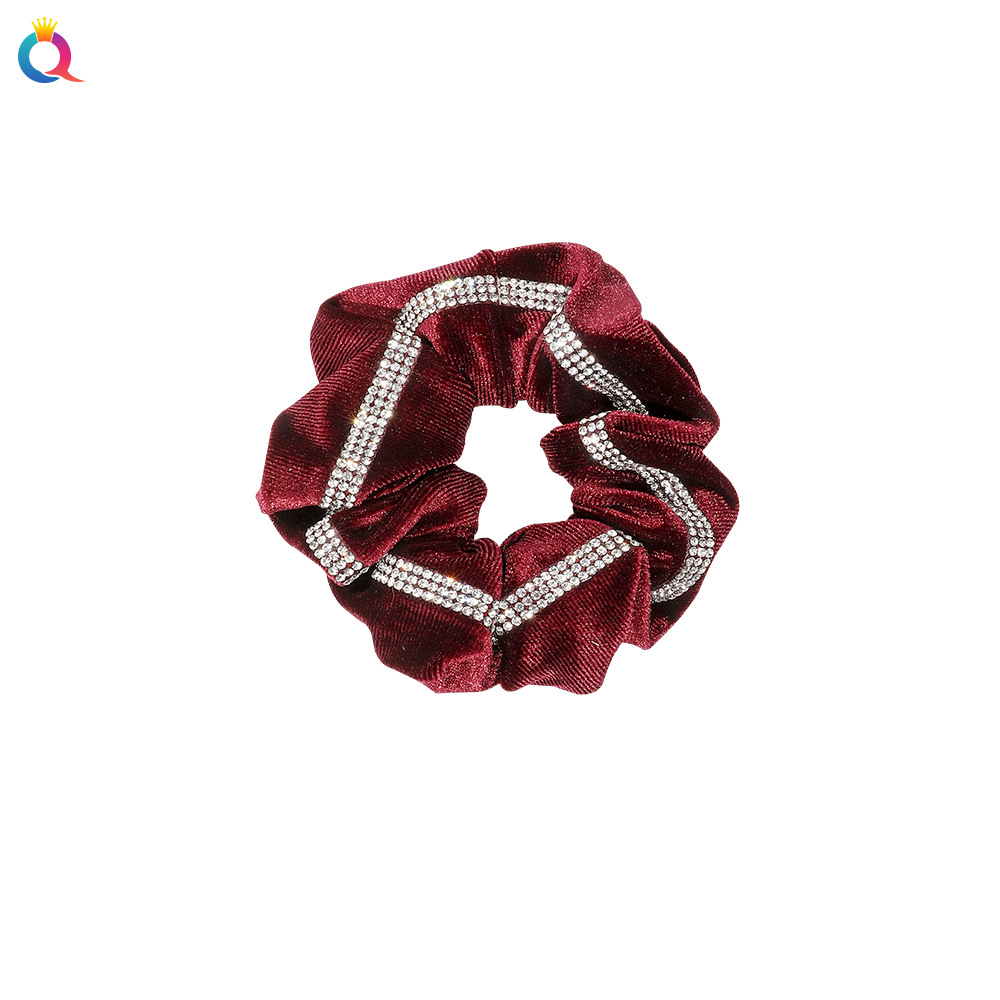 Qiyue Cross-border Large Intestine Hair Band, rhinestone velvet fabric hair band, bun hairstyle, ponytail, mesh hair rope, hair accessory for women Item Picture