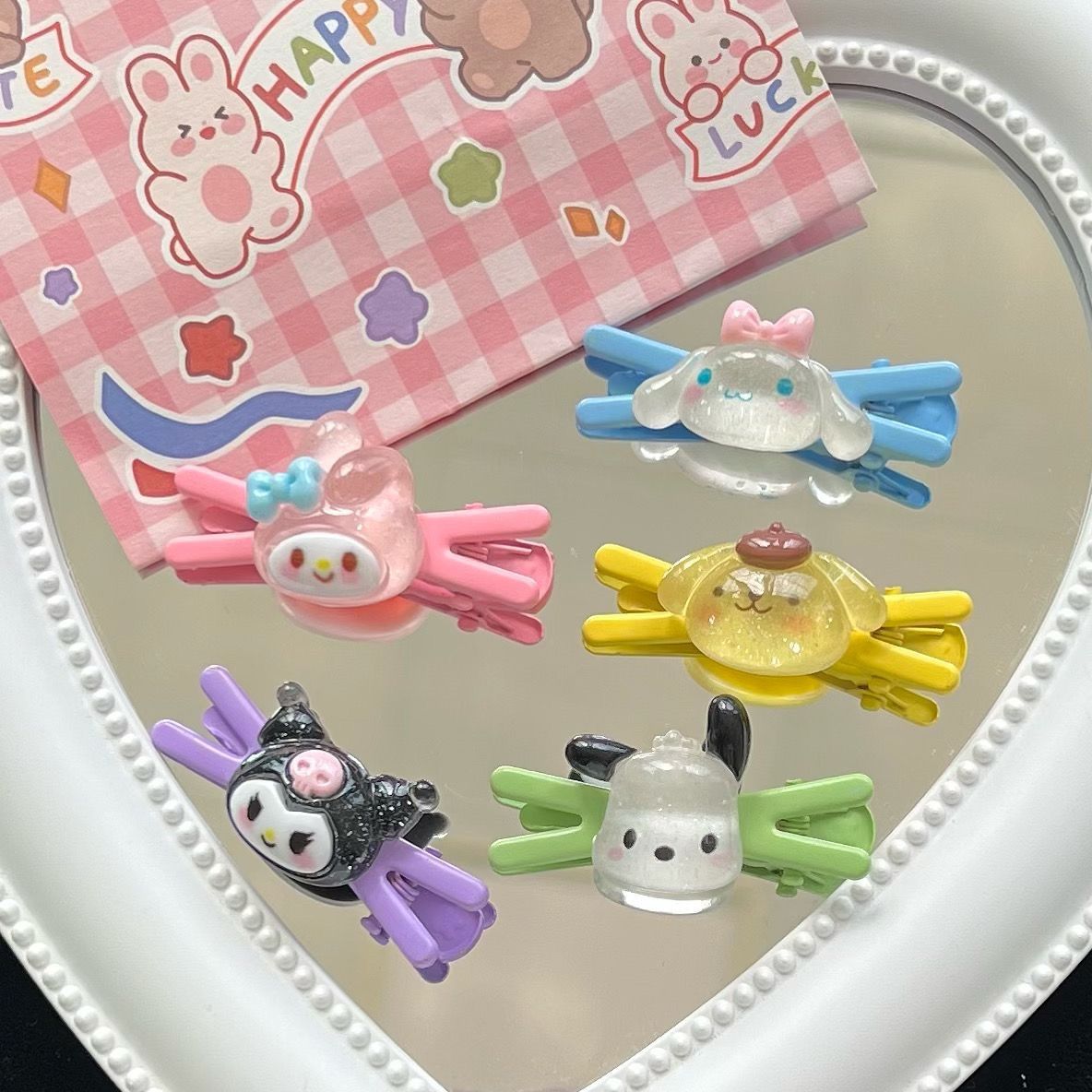 Sanrio cartoon children's hair clips, cute X-shaped student girl's broken hair clips, fringe seaside clips, handmade hair clips wholesale full figure