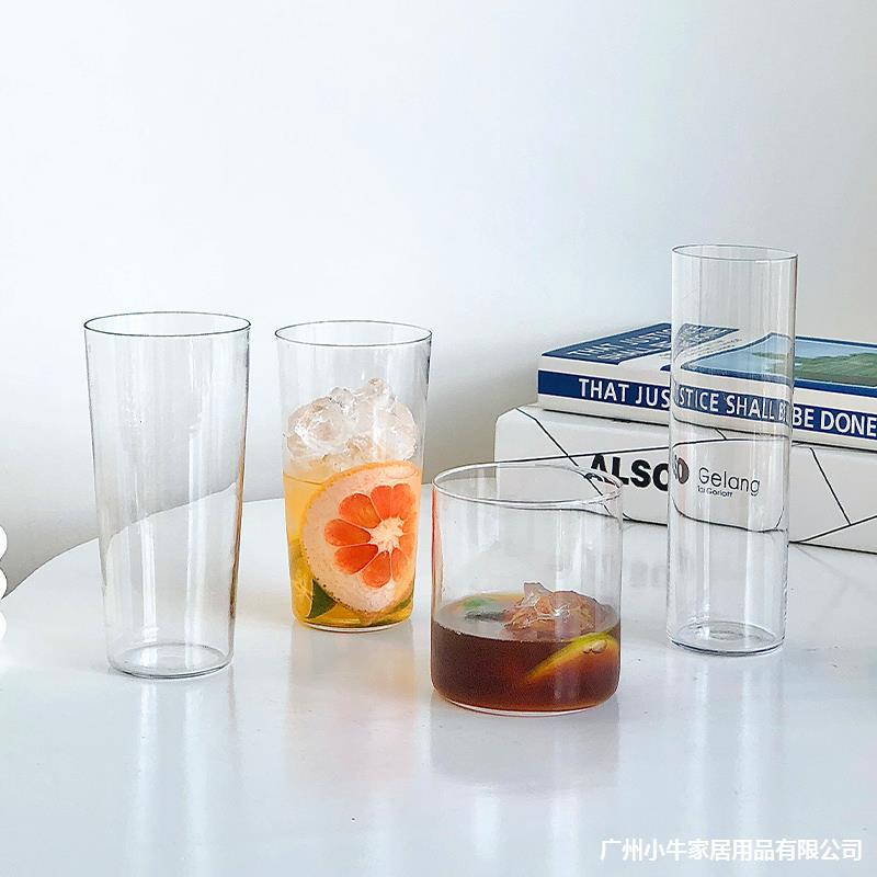 Thin, bottomless, raised straight glass cup, cocktail cup, long drinking cup, Colin cup, juice cup, extended straight water cup Specification drawing