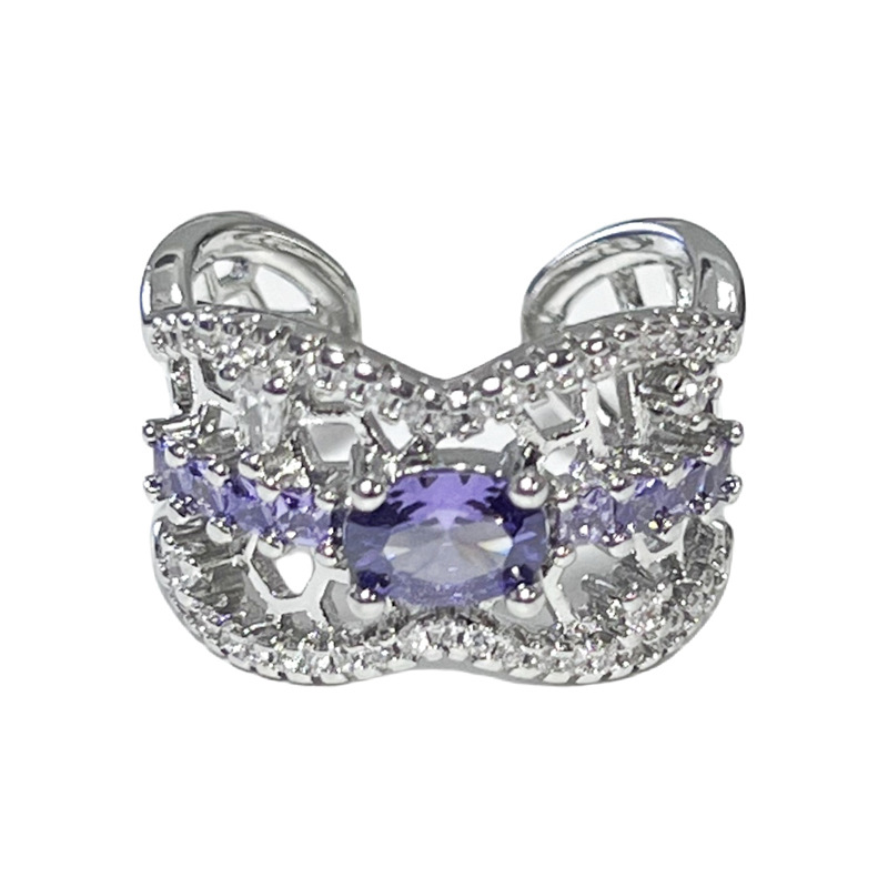 Sweet and cool, hollowed-out purple diamond, light luxury and high-end open ring, cold and elegant feminine style, niche design sense, exquisite ring Item Picture