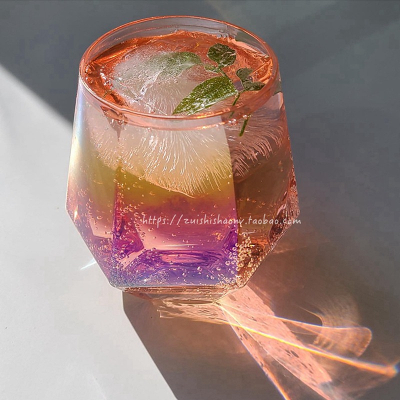 Ins-style, ethereal, colorful glass cups, hexagonal water cups, milk and juice drink cups, Western-style wine glasses for home use Specification drawing
