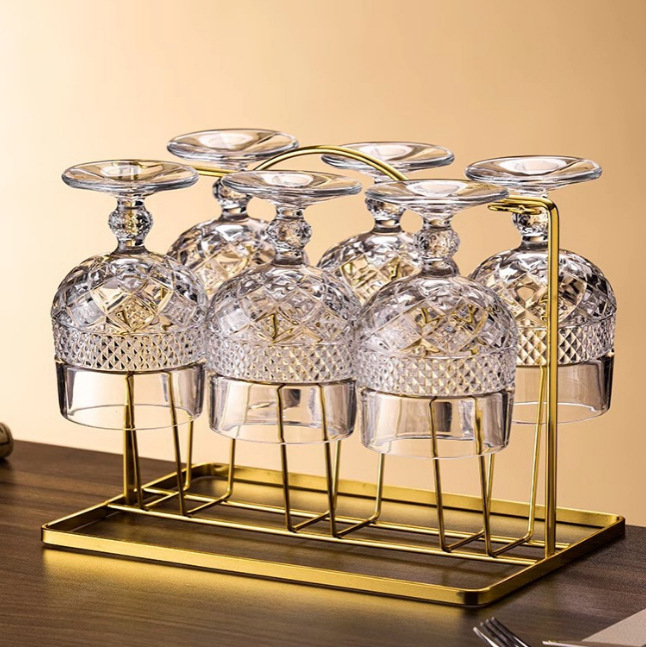 High-end European-style carved low-stemmed wine glasses, home light luxury retro brandy glasses, tall glasses, whisky glasses and water glasses Specification drawing