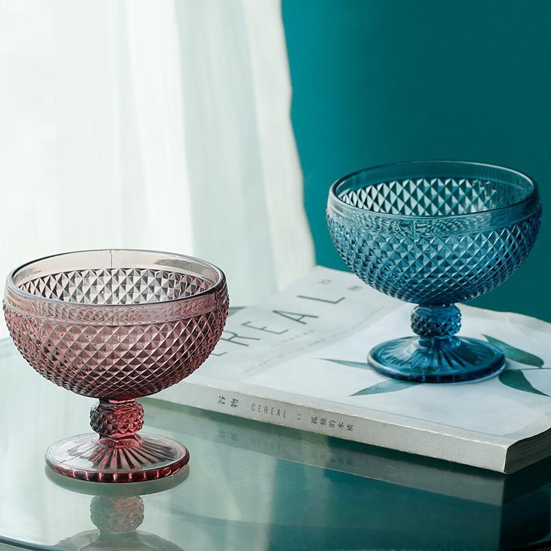 Wholesale creative colored diamond-shaped glass cups, juice desserts, salads, ice cream cups, ice cream bowls, milkshake cups, thickened Specification drawing