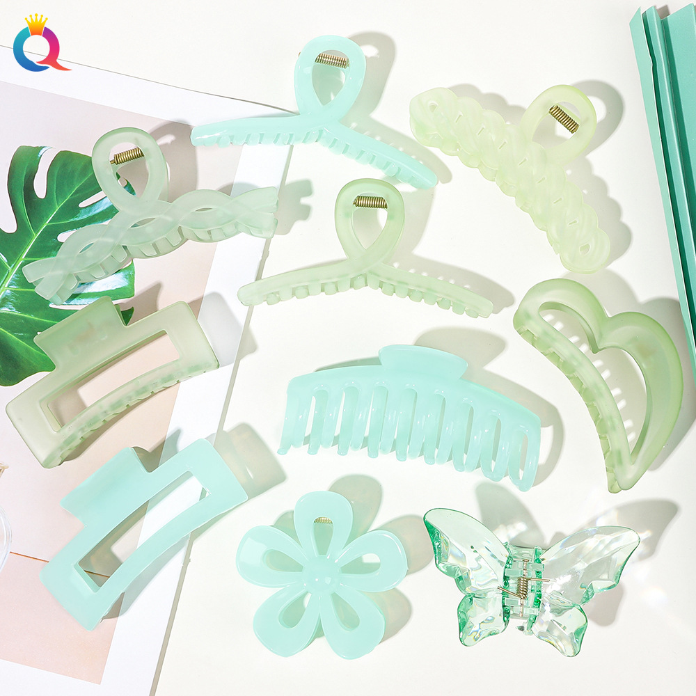 Qiyue Cross-border Green shark hair clip, back of the head, updo hair clamp, high-end style, children's hair accessory wholesale Specification drawing