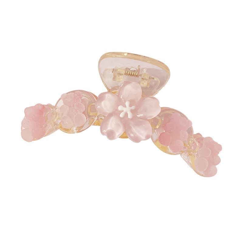 Sweet and cute cherry blossom bear transparent large grabber, high-end look, shark clip at the back of the head, hair clip, headwear for women Item Picture