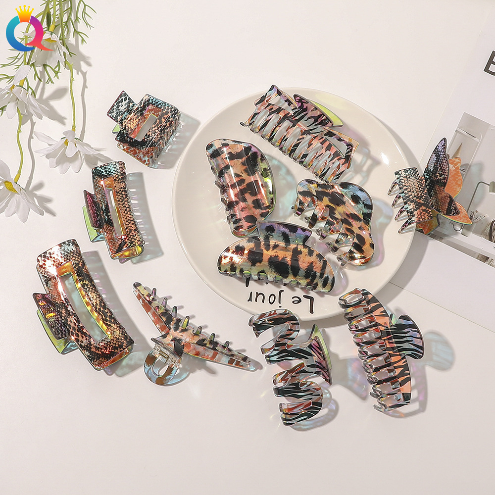 Qiyue Korean acetate hair clips, stylish and stylish, back head updo hair clips, and colorful leopard print shark clips are on sale at a discounted price details Picture