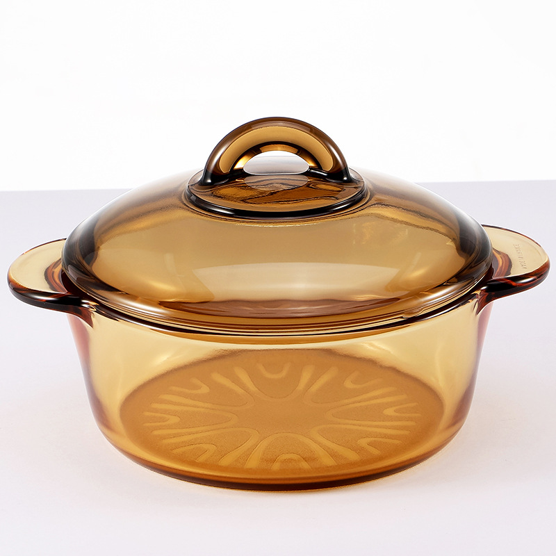 European classic amber pot, hot pot, tempered glass, straight hot pot, microwave oven, available in single gift box packaging Specification drawing