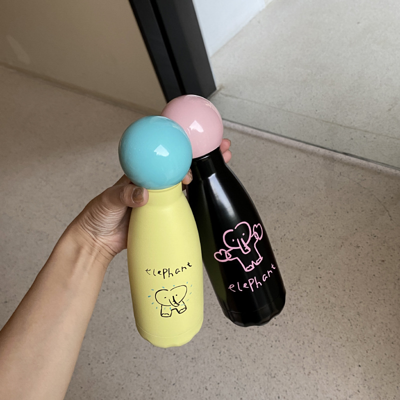 316 stainless steel insulated water cup, a niche and high-end feel, black and pink elephant bowling cup, travel cup, large capacity Item Picture