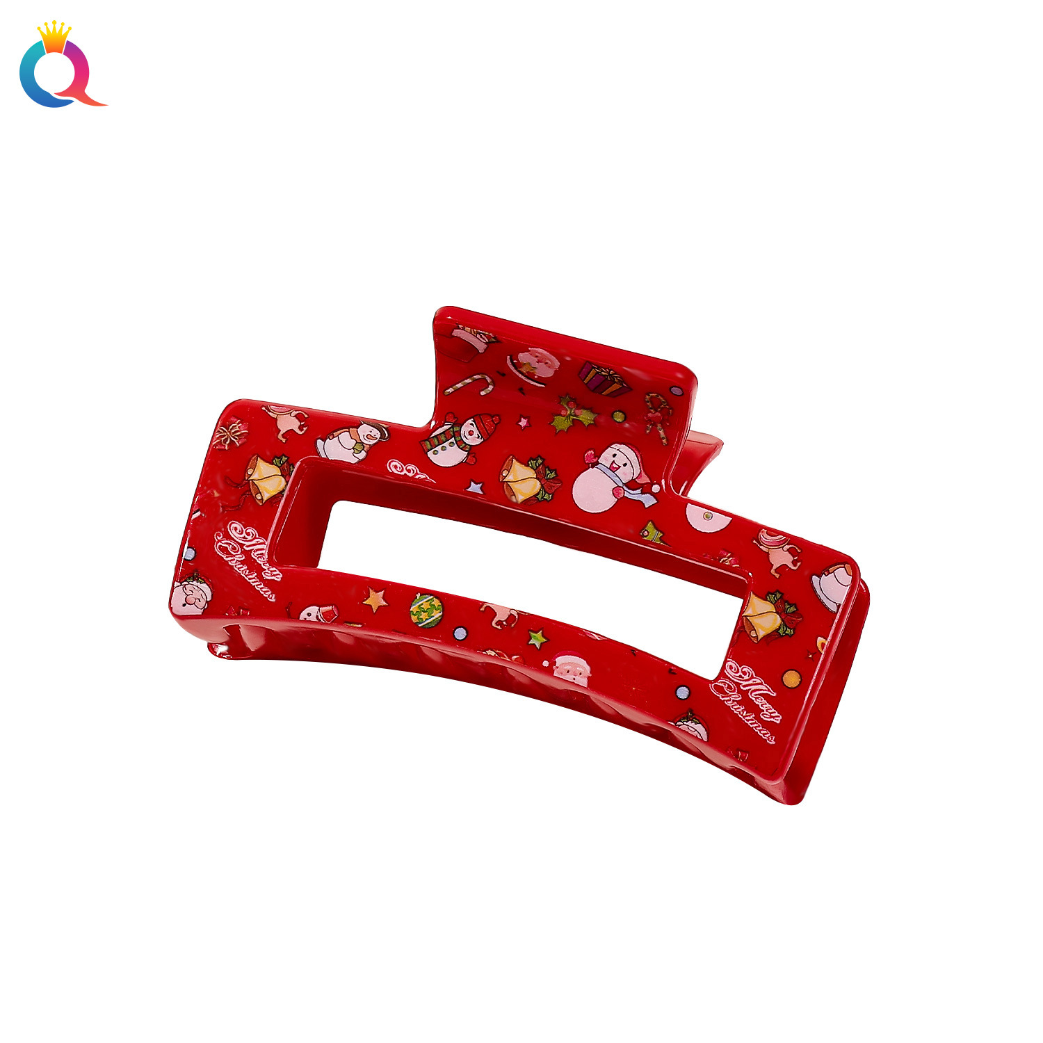 Qiyue Cross-border square hair clips, cute Christmas print shark clips, high-end European and American holiday grab hair accessories wholesale Item Picture