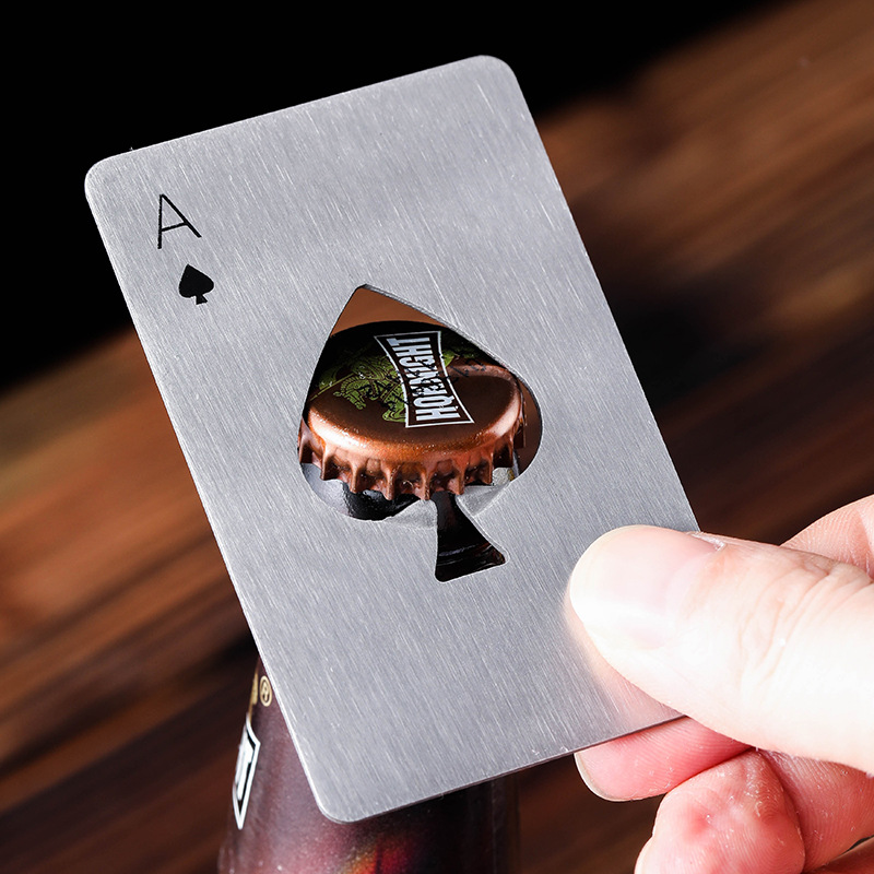 Beer bottle opener, creative stainless steel Spades A poker card, personalized metal bottle opener, household wine screwdriver full figure