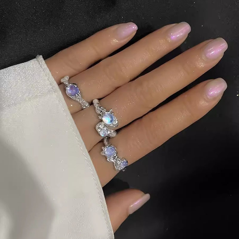 Irregular lava texture moonstone open ring for women, cool and trendy on Instagram, with a cold style and fashionable personality details Picture