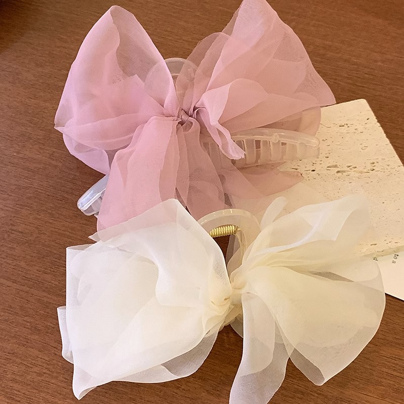 Super fairy mesh double-sided bow clip large hair clip Spring and Summer new style back head updo shark clip headwear details Picture