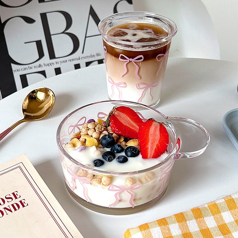 Dessert cup, InS-style bow cup and bowl set, glass cup, cold brew cup, girlish salad bowl, fruit dessert bowl details Picture