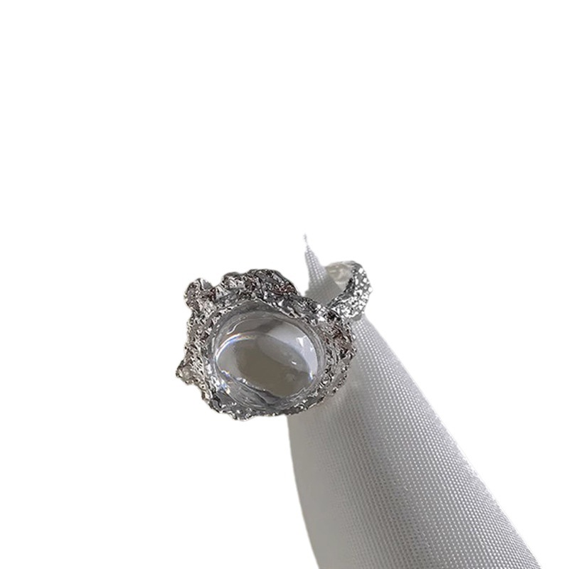 A light luxury, niche retro inlaid open ring for women with tin foil in ins, with a cold style, unique texture and fashionable temperament Item Picture