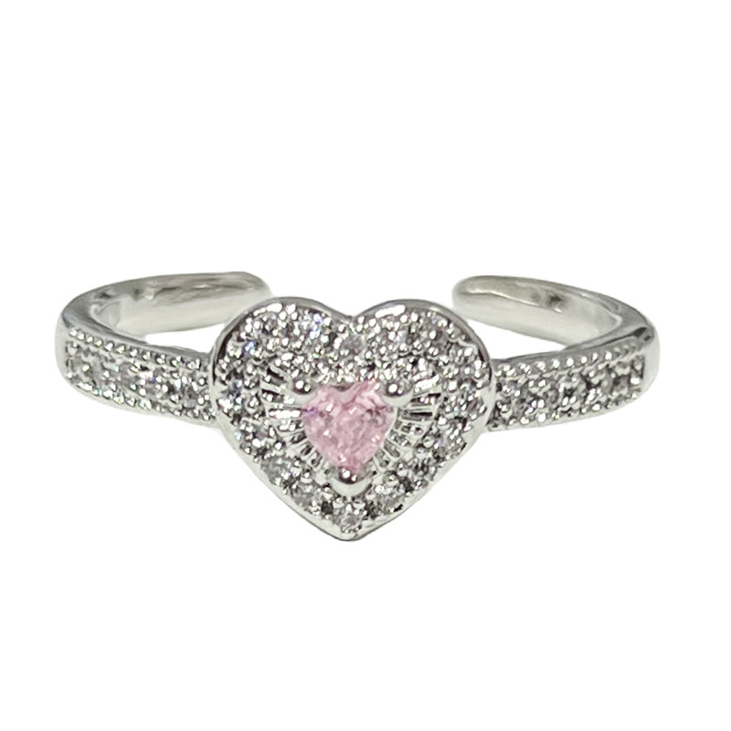 Minimalist pink diamond sweet and cool open-top ring for women on Instagram, with a cold and luxurious style, fashionable and versatile Item Picture