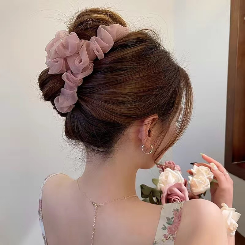 Super fairy-like summer mesh shark clip for women's back head style, large and high-end hair clip, claw clip details Picture