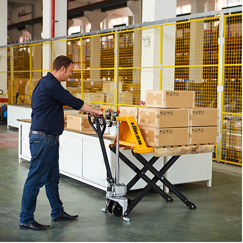 Scissor type high lift manual handling vehicle, Xilin JF hydraulic ground ox pallet handling vehicle for lifting and transporting goods Specification drawing