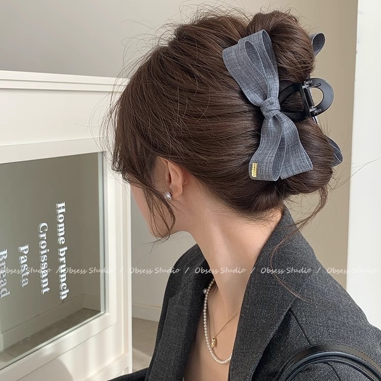Korean-style fashionable denim bow clip 2025 new high-end hairpin, large shark clip headwear at the back of the head Specification drawing