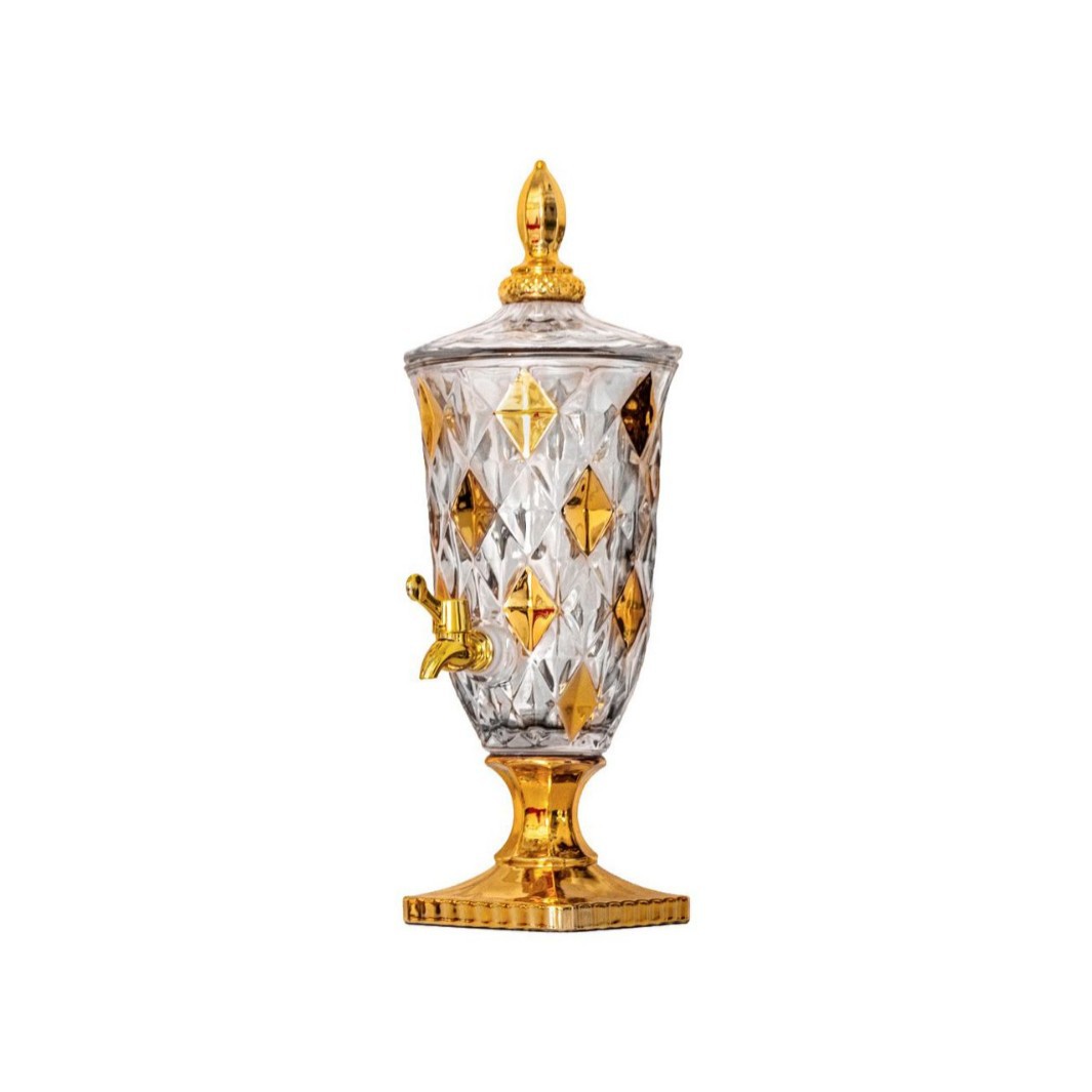 Hotel transparent gilded glass juice VAT, covered faucet, household wine-making containers and utensils, cold water bottle, tea drinks Item Picture