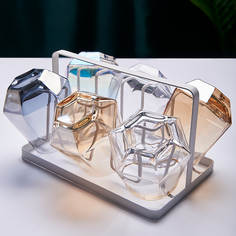 Wholesale of colorful hexagonal glass cups, European whisky wine glasses, household hexagonal transparent juice cups and drinking cups full figure